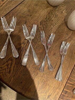 LAST SET!!! Mud Pie Silver Dessert Fork Set with Engraved Sayings (8 pieces)